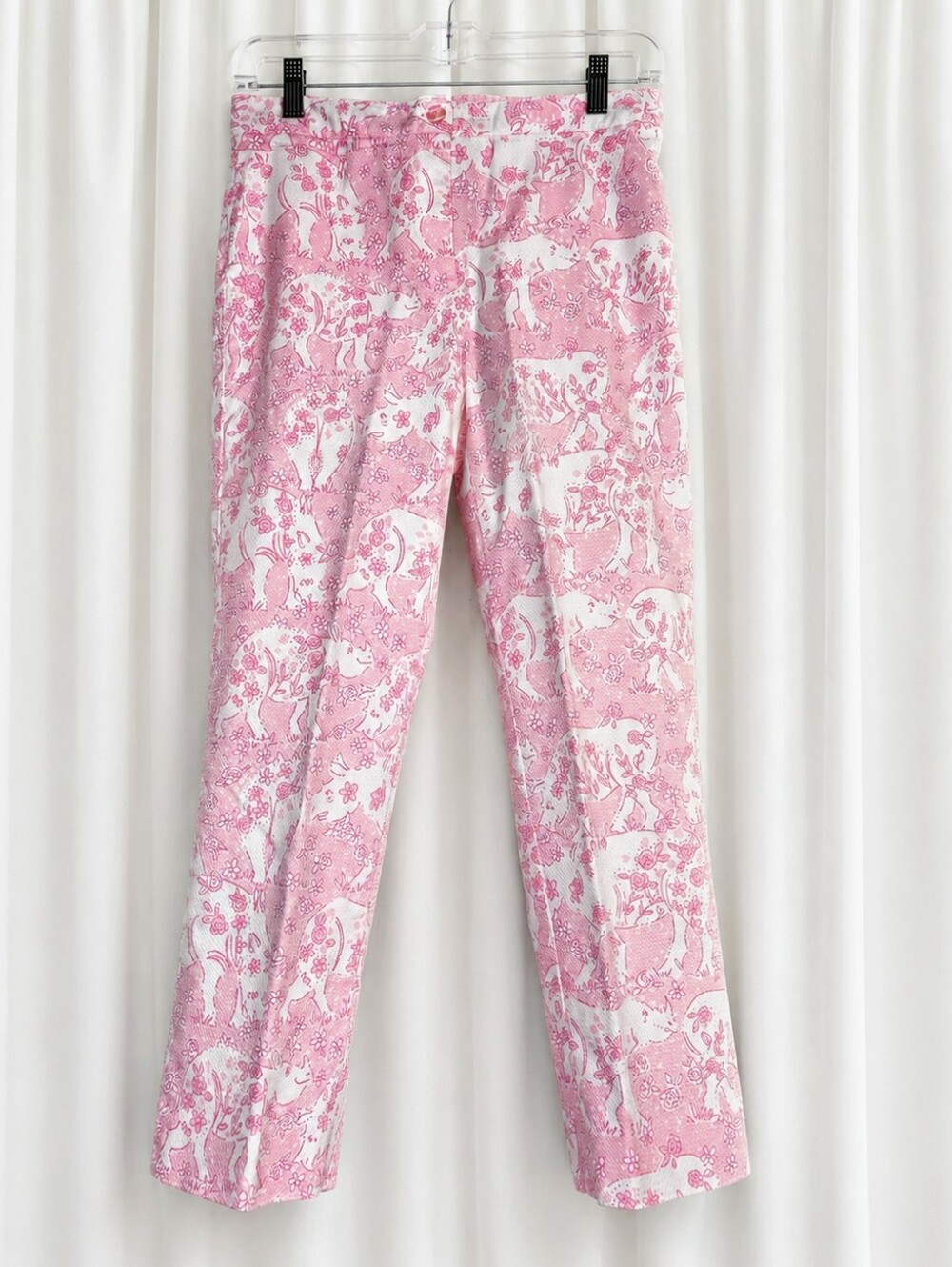 Lilly Pulitzer Rare Run for the Roses Rhino Floral Pink White Pique Ankle Pants